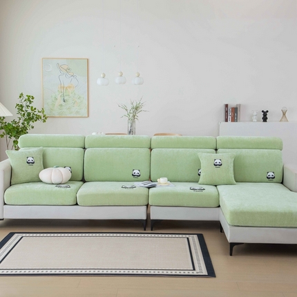 91家纺网 家纺一手货源 找家纺 （总）沐沐 2026新款雪尼尔熊猫烫画沙发笠