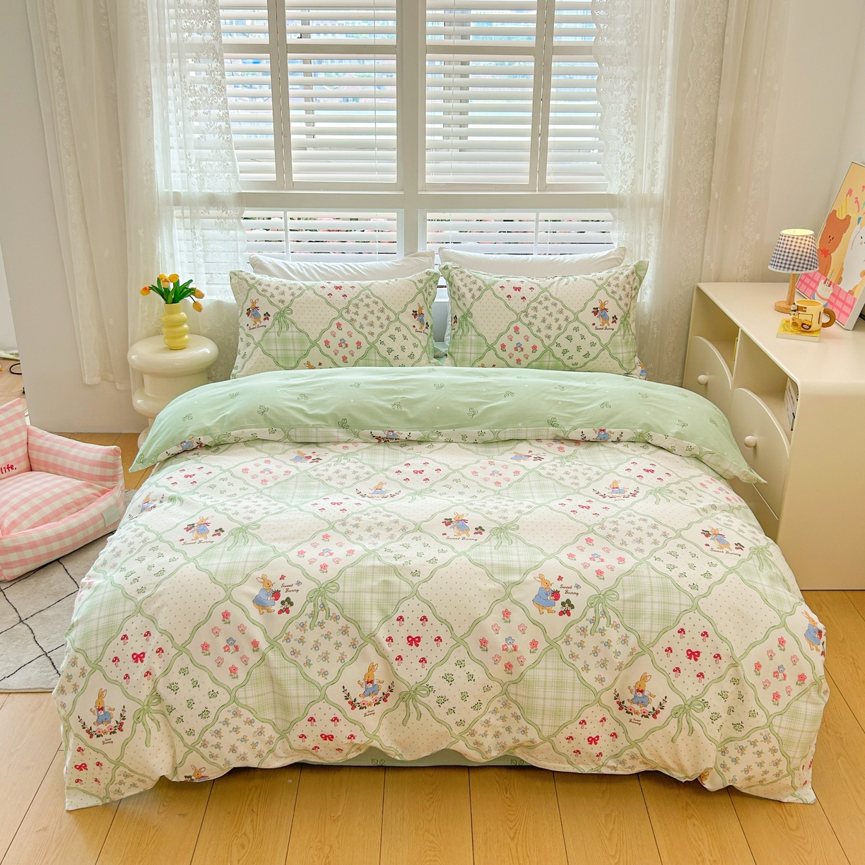 91家纺网 家纺一手货源 找家纺 红馆 2025年全棉12868印花系列四件套 初春晚风