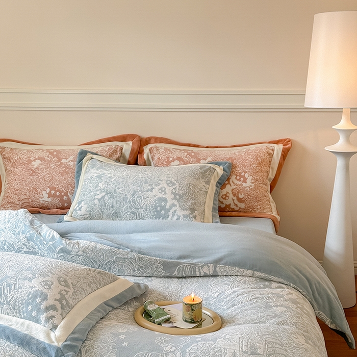 91家纺网 家纺一手货源 找家纺 2024冬季新款雕花绒系列四件套-赫本 赫本-天蓝