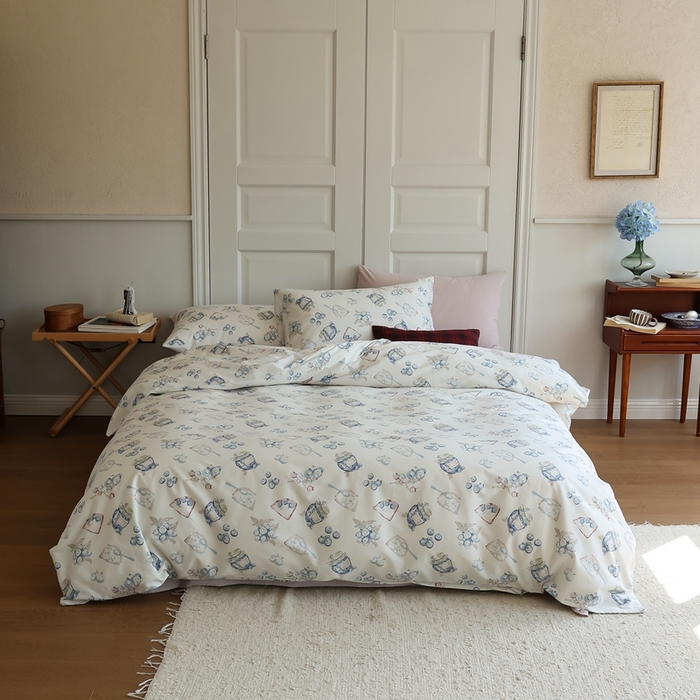 91家纺网 家纺一手货源 找家纺 棉眠 2024新款40支全棉秋季花园系列四件套 蓝莓酱