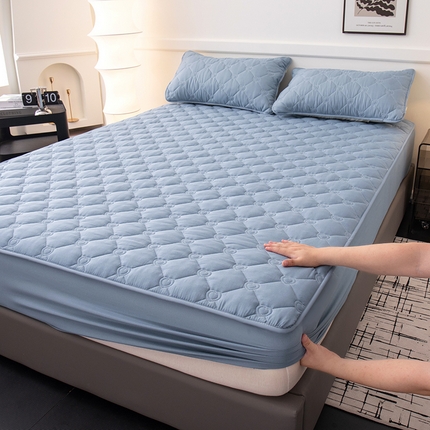暖季家纺 2025新款心芙系列夹棉防水床笠成人款 心芙-雾蓝