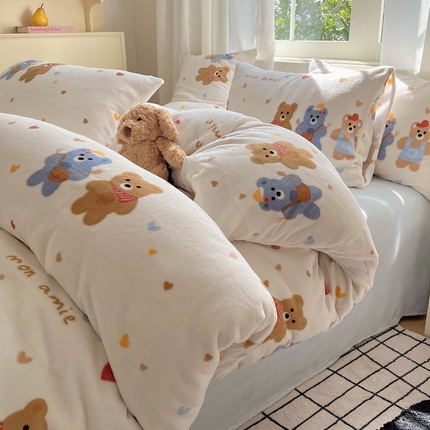 91家纺网 家纺一手货源 找家纺 （总）六巷胡同 2024新款INS卡通牛奶绒四件套