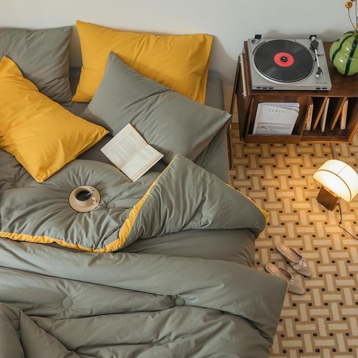 91家纺网 家纺一手货源 找家纺 雯雨家纺 2024新款里外全棉棉花被冬被 军绿黄