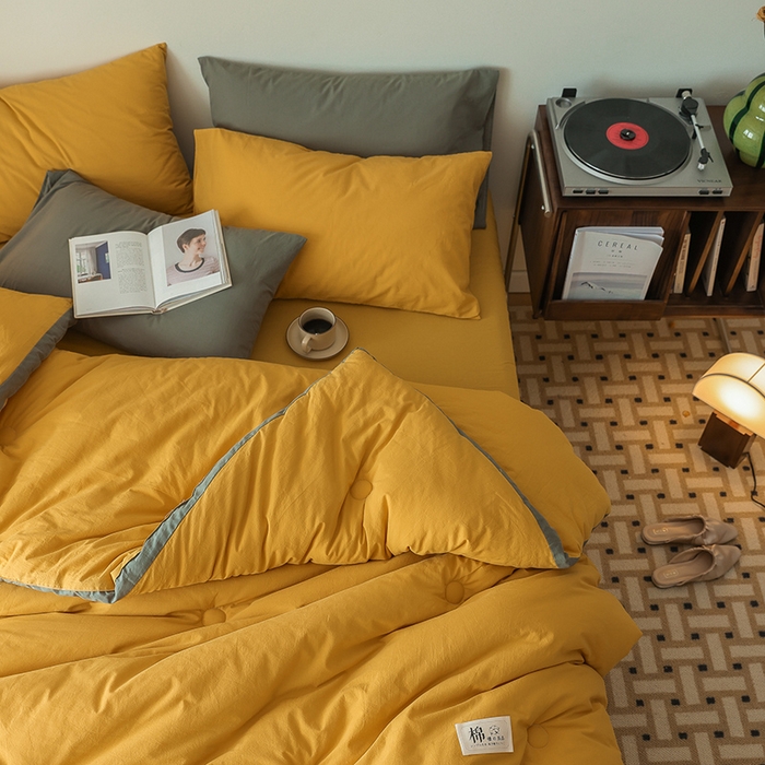 91家纺网 家纺一手货源 找家纺 雯雨家纺 2024新款里外全棉棉花被冬被 明亮黄