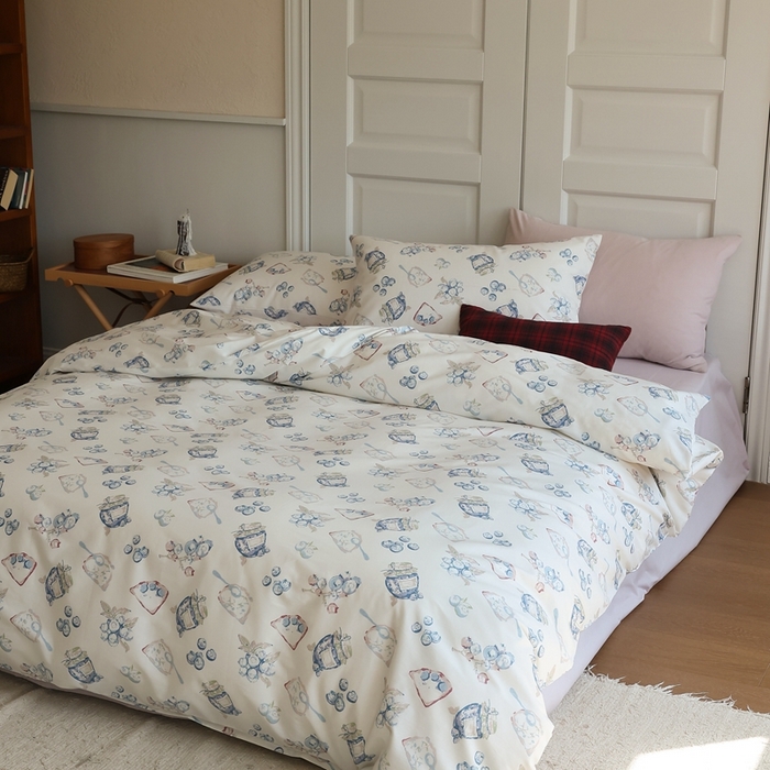 91家纺网 家纺一手货源 找家纺 棉眠 2024新款40支全棉秋季花园系列四件套 蓝莓酱