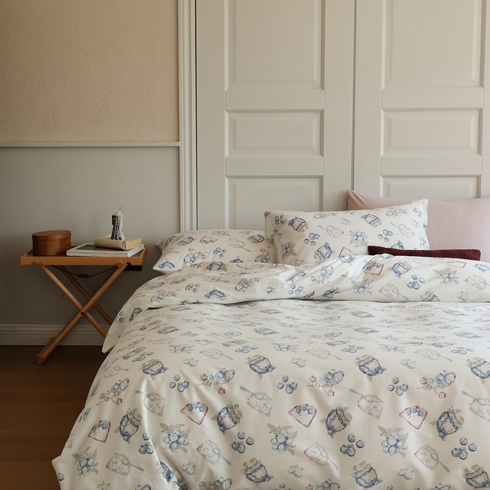 91家纺网 家纺一手货源 找家纺 棉眠 2024新款40支全棉秋季花园系列四件套 蓝莓酱