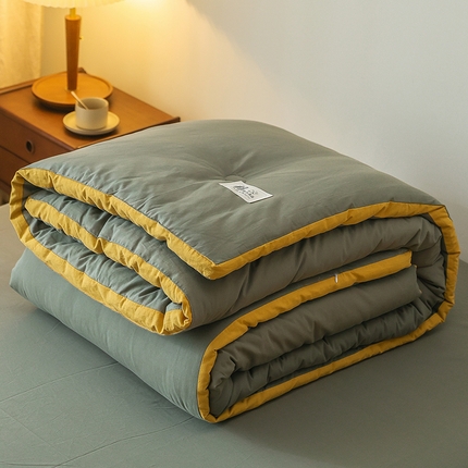 雯雨家纺 2024新款里外全棉棉花被冬被 军绿黄
