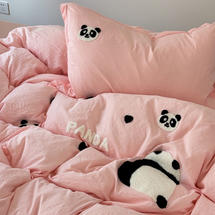 91家纺网 家纺一手货源 找家纺 布可家纺 2025新款水洗棉毛巾绣四件套 熊猫嘟嘟-玉