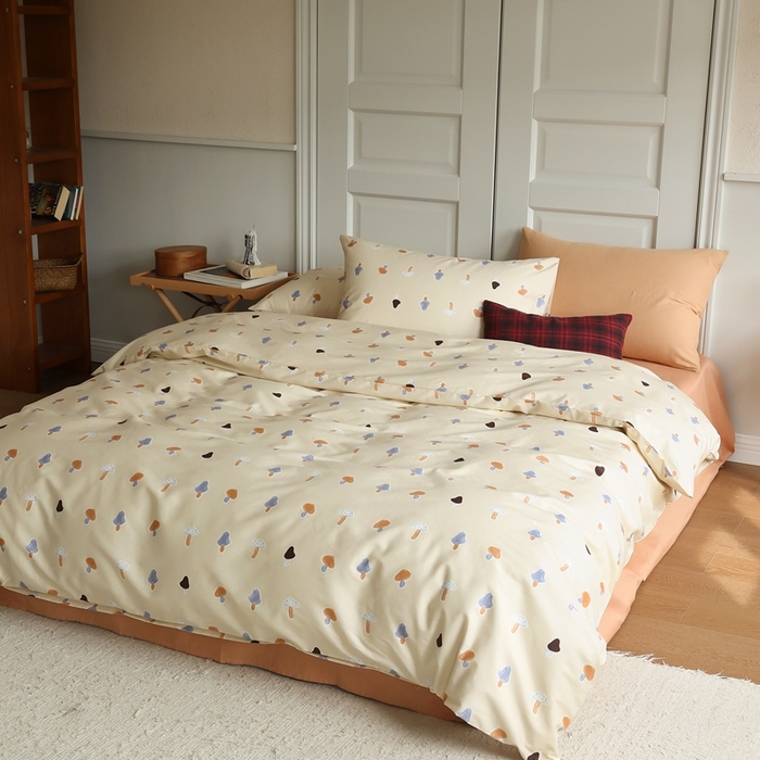 91家纺网 家纺一手货源 找家纺 棉眠 2024新款40支全棉秋季花园系列四件套 蘑菇屋