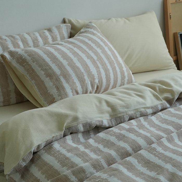 91家纺网 家纺一手货源 找家纺 （总）2024新款全棉双层提花条纹简约日式侘寂风四件套纯色人字纹纯棉床单民宿高端被套