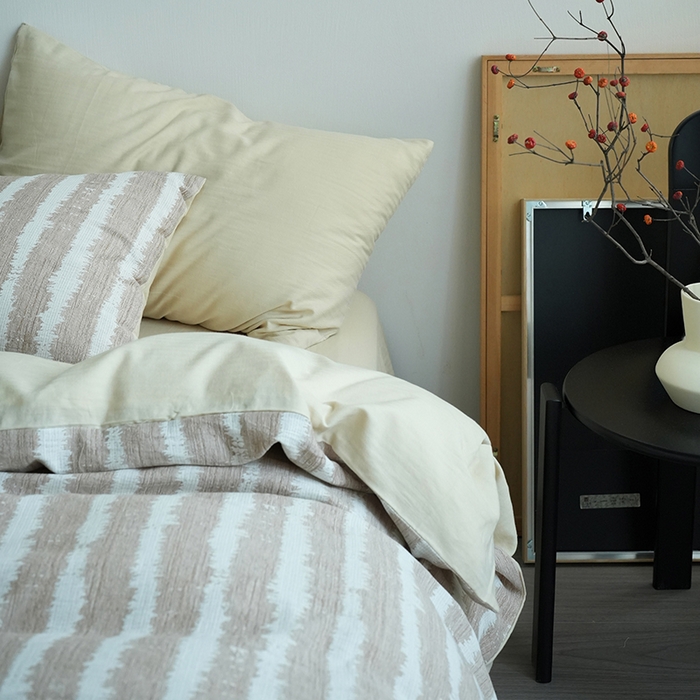 91家纺网 家纺一手货源 找家纺 （总）2024新款全棉双层提花条纹简约日式侘寂风四件套纯色人字纹纯棉床单民宿高端被套