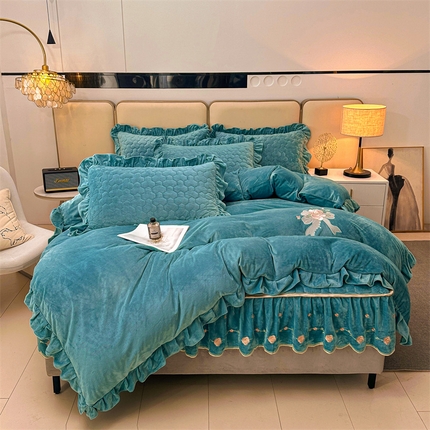 恒爱家纺 2024新款宝宝绒霞姿月韵四件套 浅灰蓝