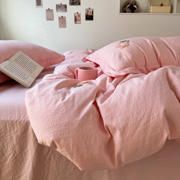 91家纺网 家纺一手货源 找家纺 布可家纺 2025新款水洗棉毛巾绣四件套 花儿朵朵-玉