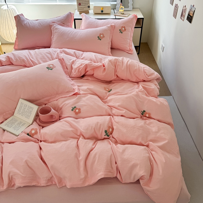 91家纺网 家纺一手货源 找家纺 布可家纺 2025新款水洗棉毛巾绣四件套 花儿朵朵-玉