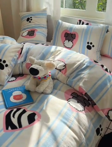 91家纺网 家纺一手货源 找家纺 （总）六巷胡同 2024新款INS卡通牛奶绒四件套