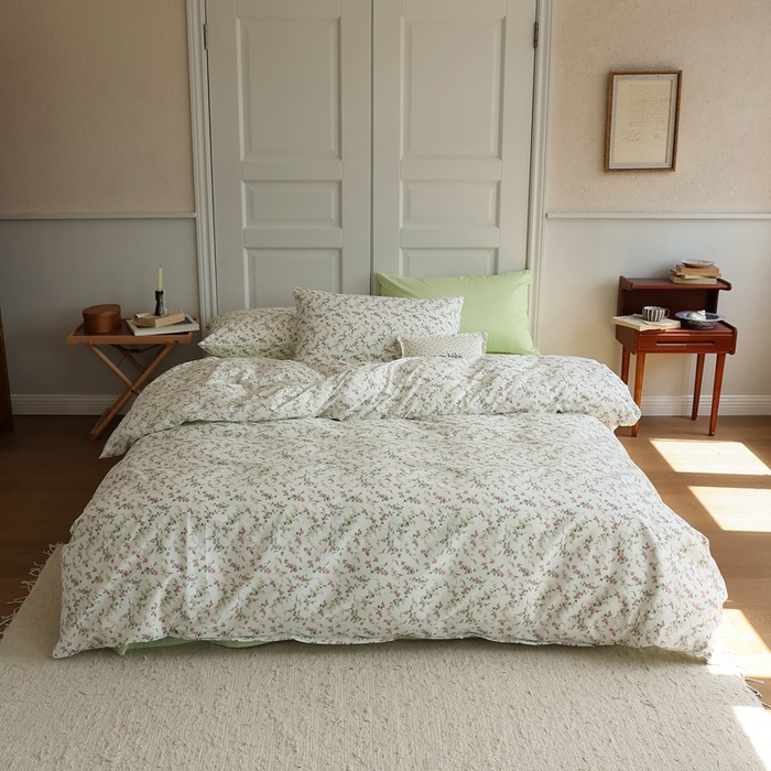 91家纺网 家纺一手货源 找家纺 棉眠 2024新款40支全棉秋季花园系列四件套 桃花笺