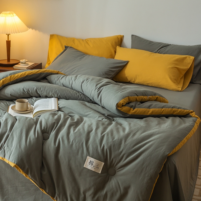91家纺网 家纺一手货源 找家纺 雯雨家纺 2024新款里外全棉棉花被冬被 军绿黄