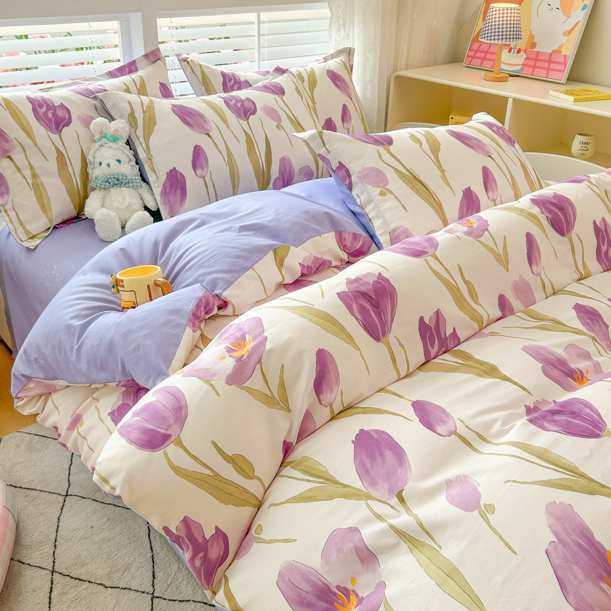 91家纺网 家纺一手货源 找家纺 红馆 2025年全棉12868印花系列四件套 紫色郁金香