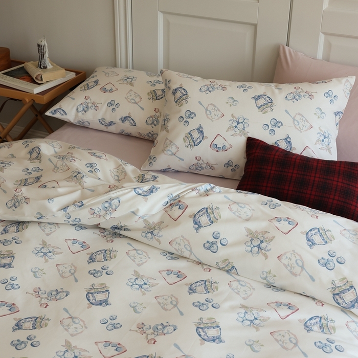 91家纺网 家纺一手货源 找家纺 棉眠 2024新款40支全棉秋季花园系列四件套 蓝莓酱