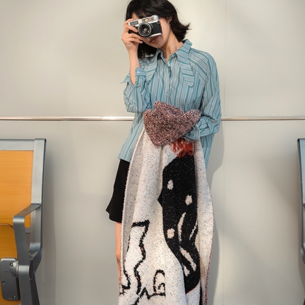 圆岛 2024新款多功能针织半边绒毛毯 椅子小猫