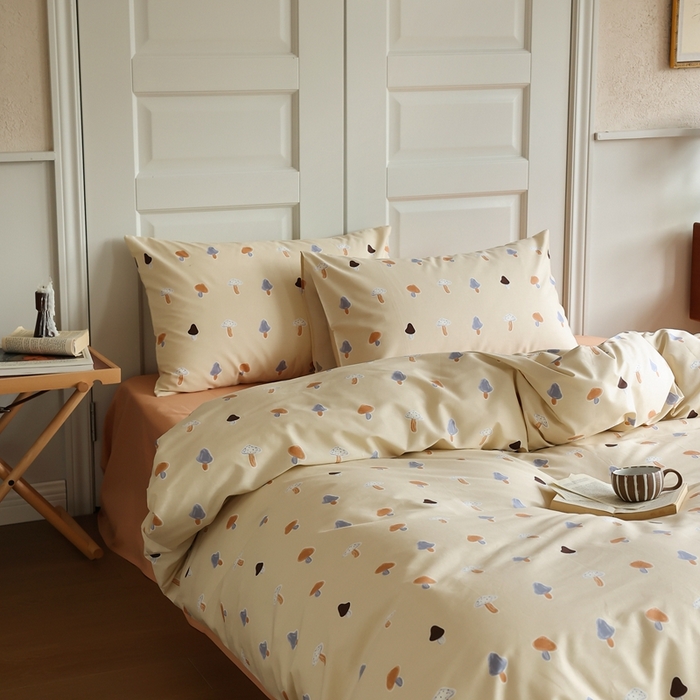 91家纺网 家纺一手货源 找家纺 棉眠 2024新款40支全棉秋季花园系列四件套 蘑菇屋