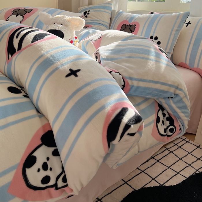 91家纺网 家纺一手货源 找家纺 （总）六巷胡同 2024新款INS卡通牛奶绒四件套