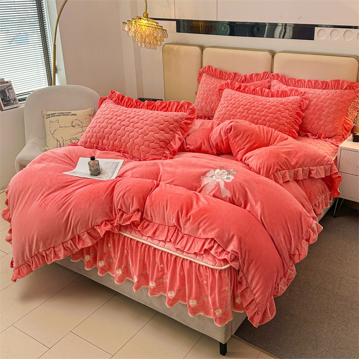 91家纺网 家纺一手货源 找家纺 恒爱家纺 2024新款宝宝绒霞姿月韵四件套 梦想粉