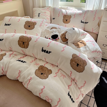 91家纺网 家纺一手货源 找家纺 （总）六巷胡同 2024新款INS卡通牛奶绒四件套