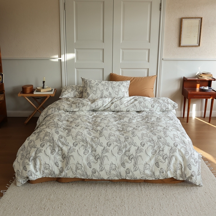 91家纺网 家纺一手货源 找家纺 棉眠 2024新款40支全棉秋季花园系列四件套 鸢尾