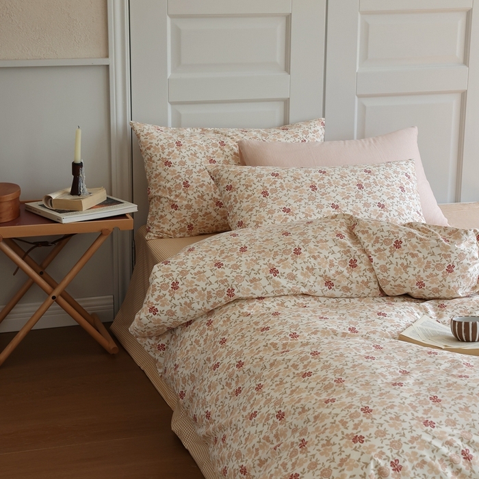 91家纺网 家纺一手货源 找家纺 棉眠 2024新款40支全棉秋季花园系列四件套 红茶