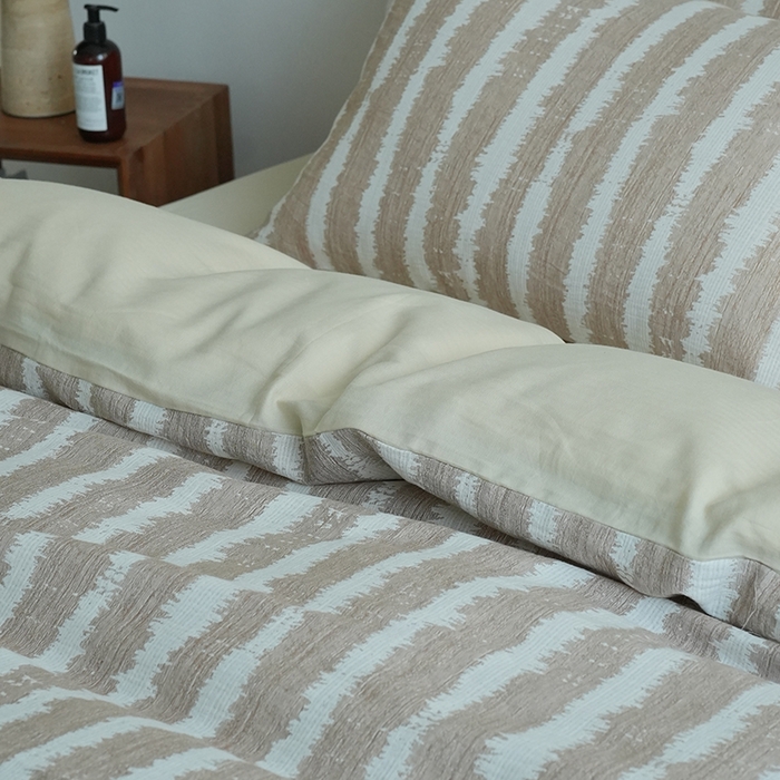 91家纺网 家纺一手货源 找家纺 （总）2024新款全棉双层提花条纹简约日式侘寂风四件套纯色人字纹纯棉床单民宿高端被套