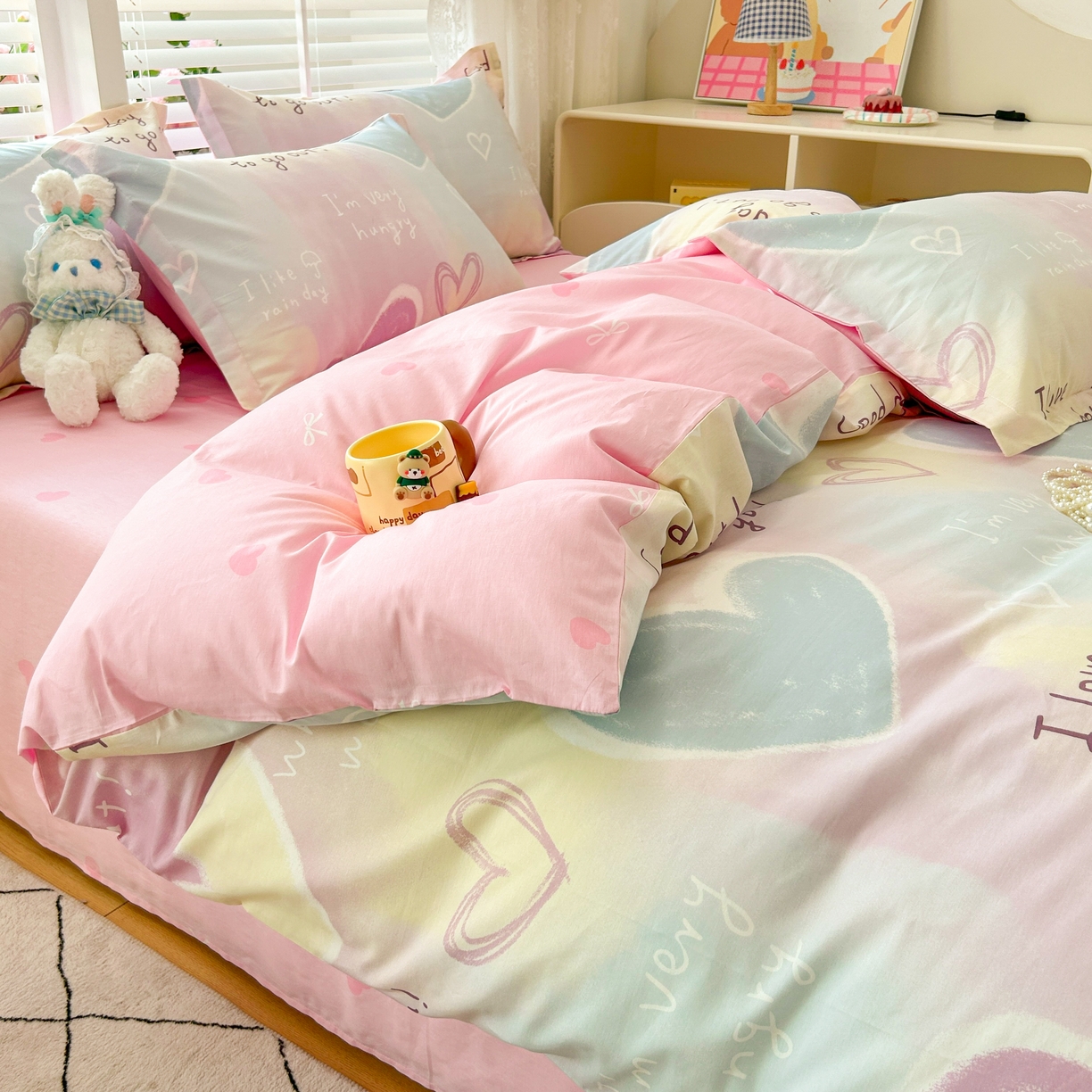 91家纺网 家纺一手货源 找家纺 红馆 2025年全棉12868印花系列四件套 爱心记忆