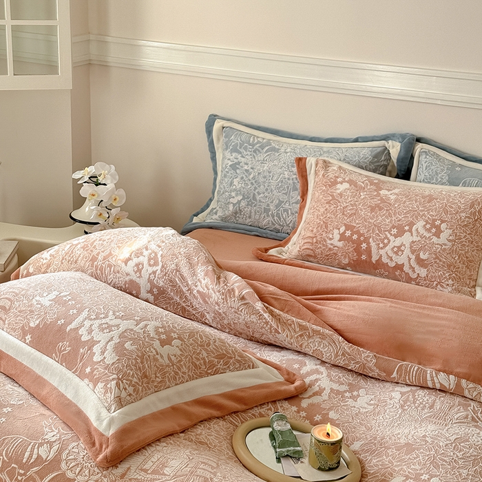 91家纺网 家纺一手货源 找家纺 2024冬季新款雕花绒系列四件套-赫本 赫本-橙