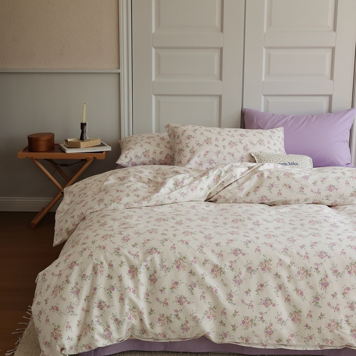 91家纺网 家纺一手货源 找家纺 棉眠 2024新款40支全棉秋季花园系列四件套 粉红雪山