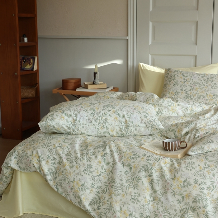 91家纺网 家纺一手货源 找家纺 棉眠 2024新款40支全棉秋季花园系列四件套 冬青