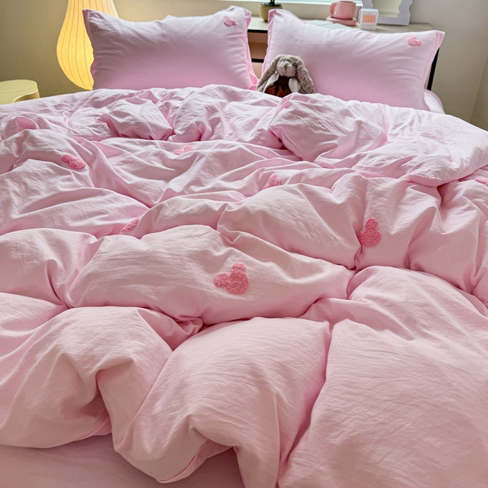 91家纺网 家纺一手货源 找家纺 布可家纺 2025新款水洗棉毛巾绣四件套 米奇-粉