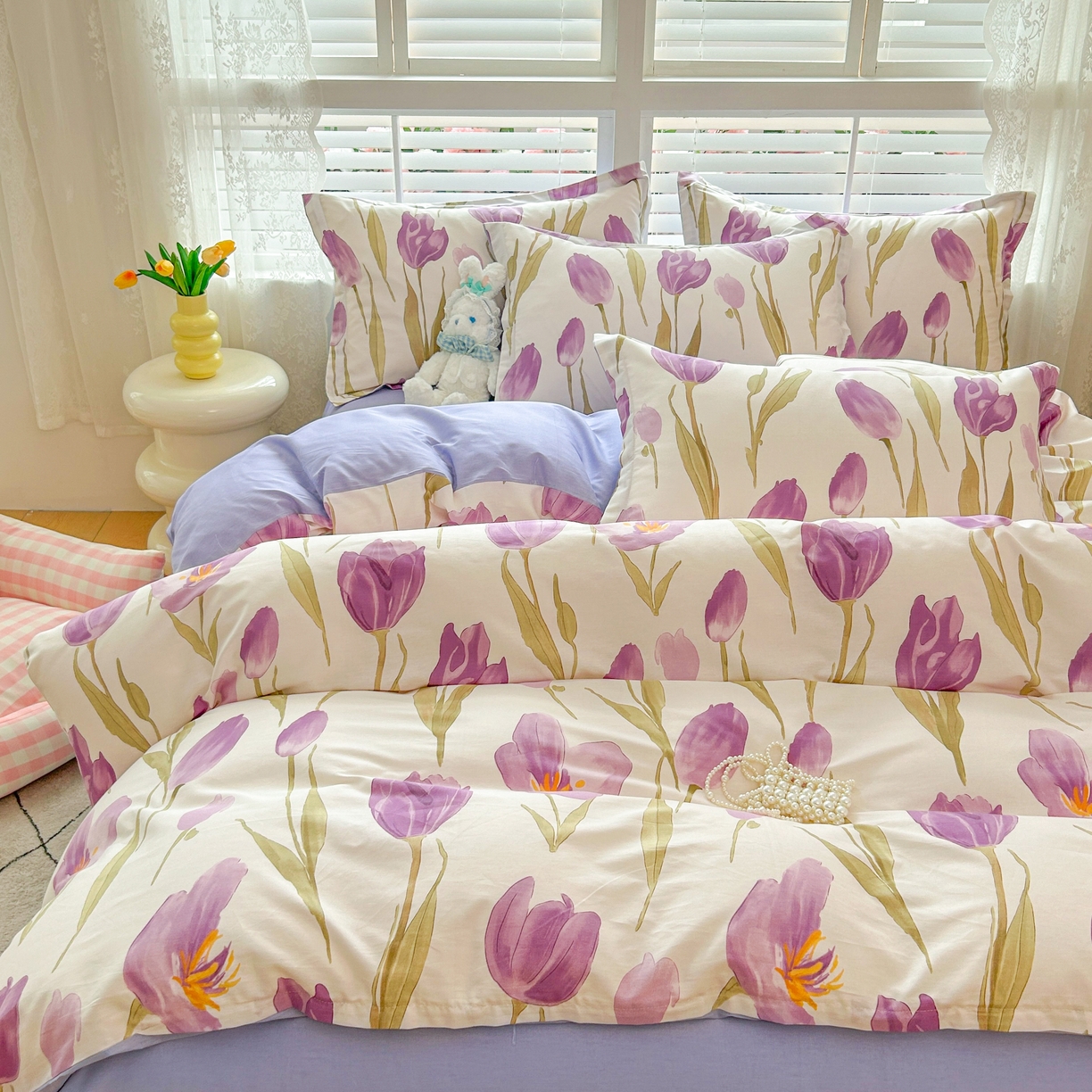 91家纺网 家纺一手货源 找家纺 红馆 2025年全棉12868印花系列四件套 紫色郁金香