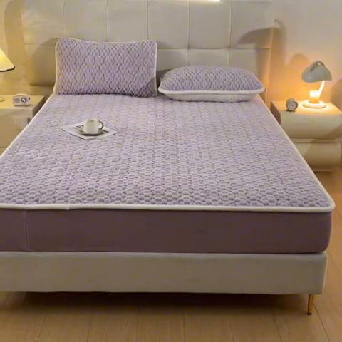 91家纺网 家纺一手货源 找家纺 鑫钰 2024秋冬新款加厚金龟绒牛奶绒床笠床垫保护罩 金龟绒-紫色