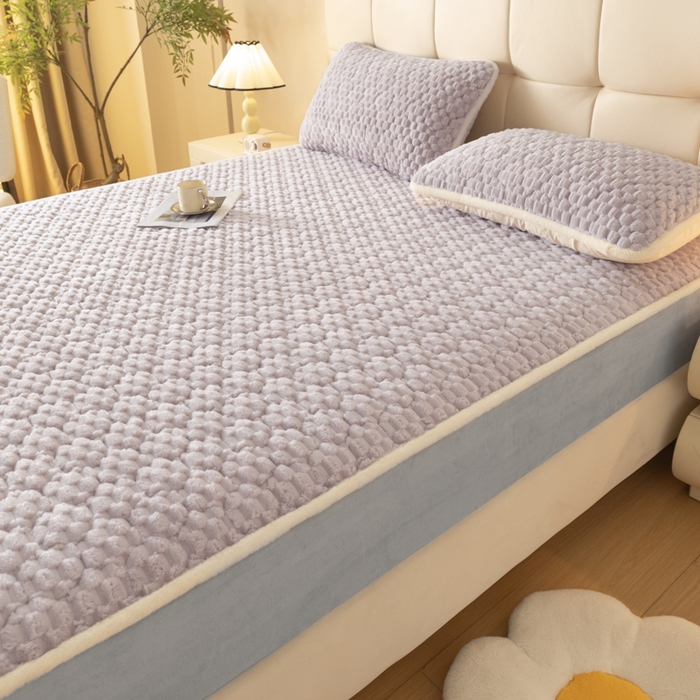 91家纺网 家纺一手货源 找家纺 鑫钰 2024秋冬新款加厚金龟绒牛奶绒床笠床垫保护罩 金龟绒-紫灰