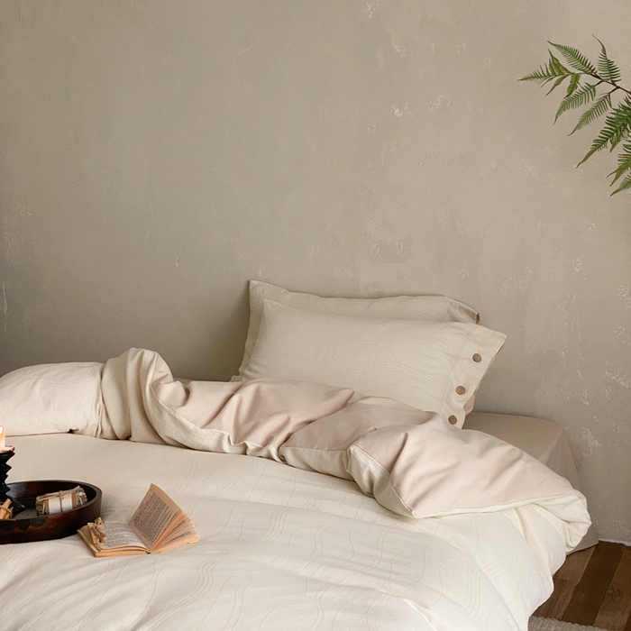 91家纺网 家纺一手货源 找家纺 旷野 2024新款全棉色织大提花磨毛四件套 岛屿-奶咖