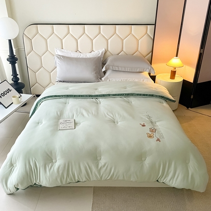 91家纺网 家纺一手货源 找家纺 （总）被靠被2023新款枫叶传情水洗棉麻夏凉被四件套空调被子