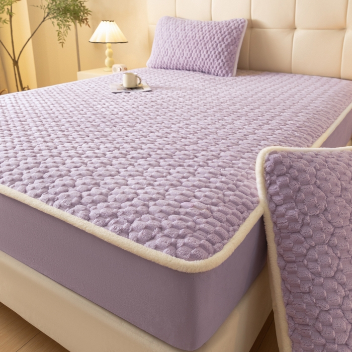 91家纺网 家纺一手货源 找家纺 鑫钰 2024秋冬新款加厚金龟绒牛奶绒床笠床垫保护罩 金龟绒-紫色