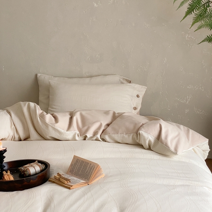 91家纺网 家纺一手货源 找家纺 旷野 2024新款全棉色织大提花磨毛四件套 岛屿-奶咖