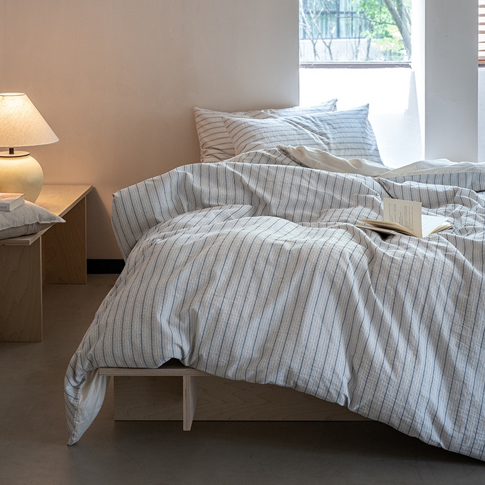 91家纺网 家纺一手货源 找家纺 （总）2024新款简约纯棉条纹提花四件套特殊工艺日式全棉被套提花人字纹双人床单--不言系列