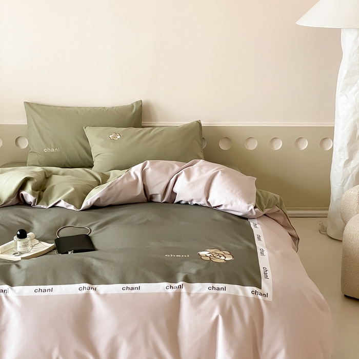 91家纺网 家纺一手货源 找家纺 旷野 2024新款100支全棉磨毛刺绣四件套 山茶花抹茶绿