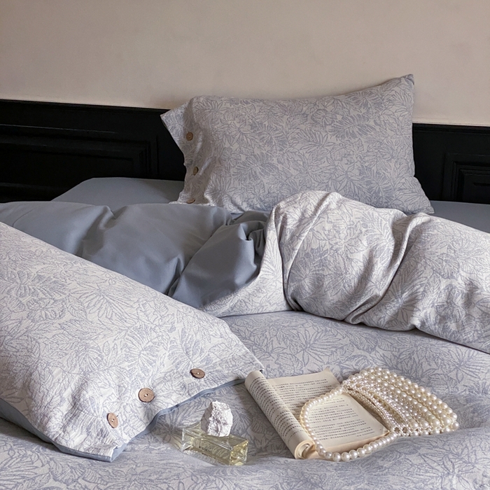 91家纺网 家纺一手货源 找家纺 旷野 2024新款全棉色织大提花磨毛四件套 晚枫林-蓝