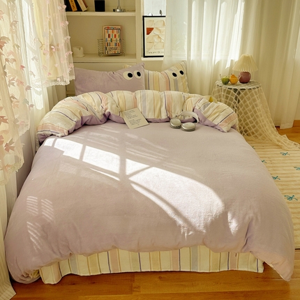 慕尚 2025新款可爱大眼睛蝴蝶结牛奶绒四件套 露娜风铃紫