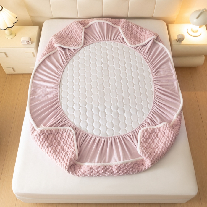 91家纺网 家纺一手货源 找家纺 鑫钰 2024秋冬新款加厚金龟绒牛奶绒床笠床垫保护罩 金龟绒-紫粉