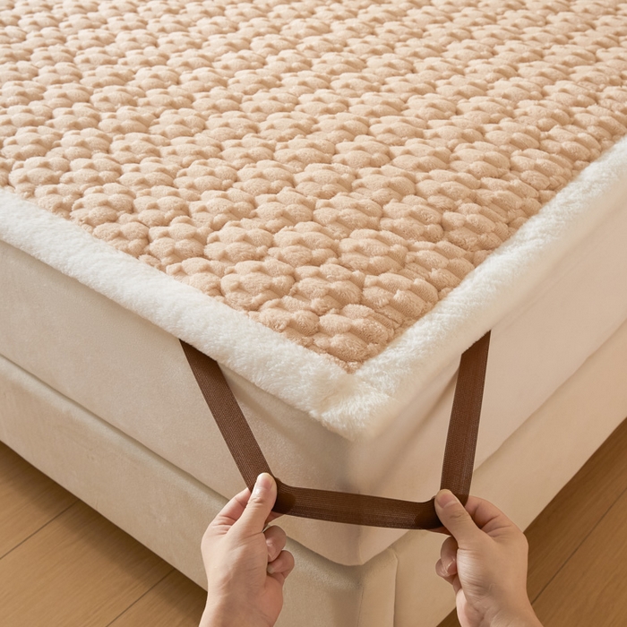 91家纺网 家纺一手货源 找家纺 鑫钰 2024秋冬新款加厚金龟绒牛奶绒床护垫床垫 金龟绒-驼色