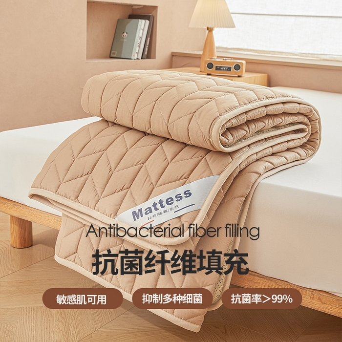91家纺网 家纺一手货源 找家纺 丽诺床垫 2024新款升级款全棉13372抗菌防滑床护垫 卡其色  